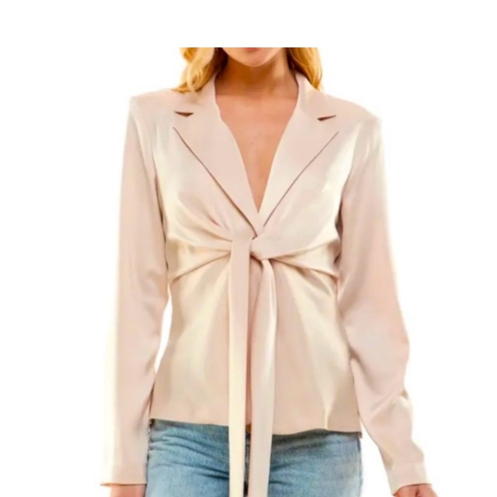 Wayf Beige Tie Waist Silk Top